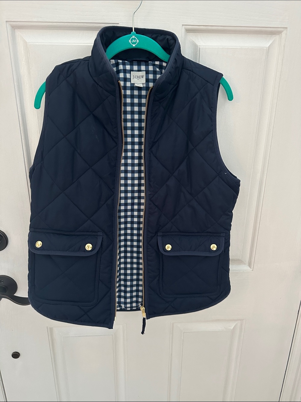 J. Crew Girls' Navy Quilted Vest with Gingham Lining